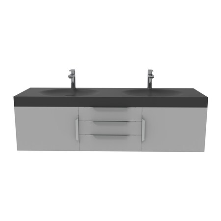Castello Usa Thames 60-inch Gray Vanity Set with Black Top and Brushed Nickel Handles CB-MC-60G-BN-20146-BL